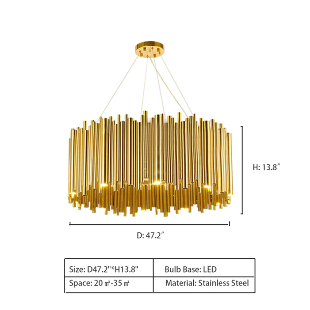 Modern Classic Round Fashion Gold Tube Pendant Chandelier for Living/Dining Room