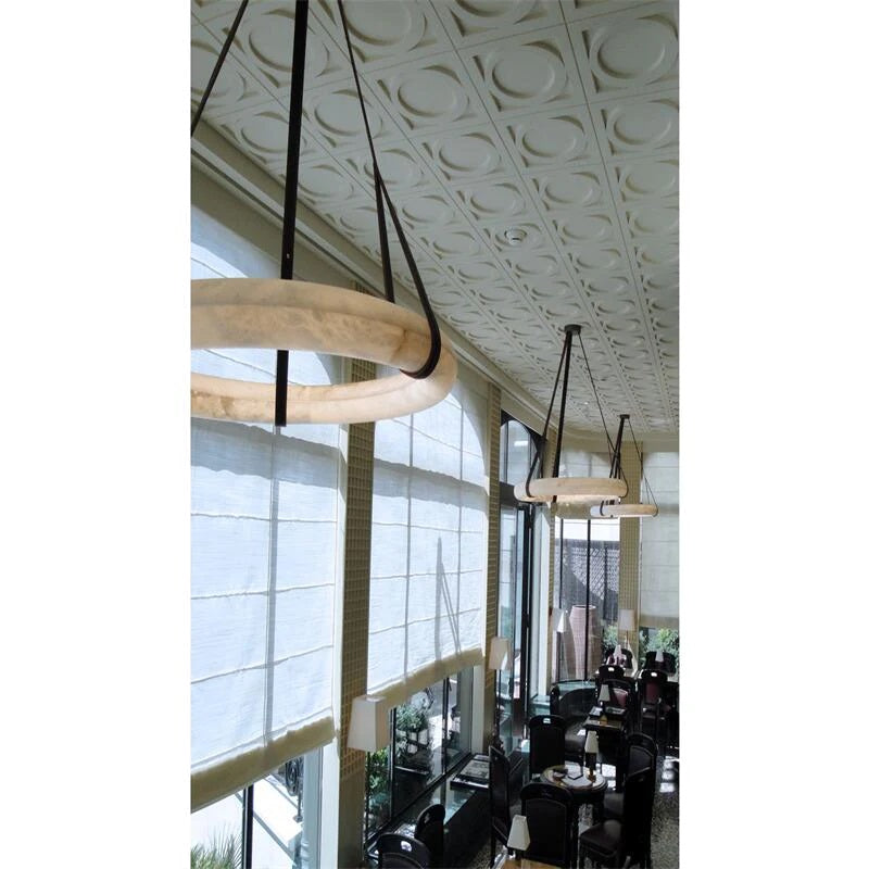 Ogden Ring Alabaster Chandelier With Canopy Over Kitchen Island
