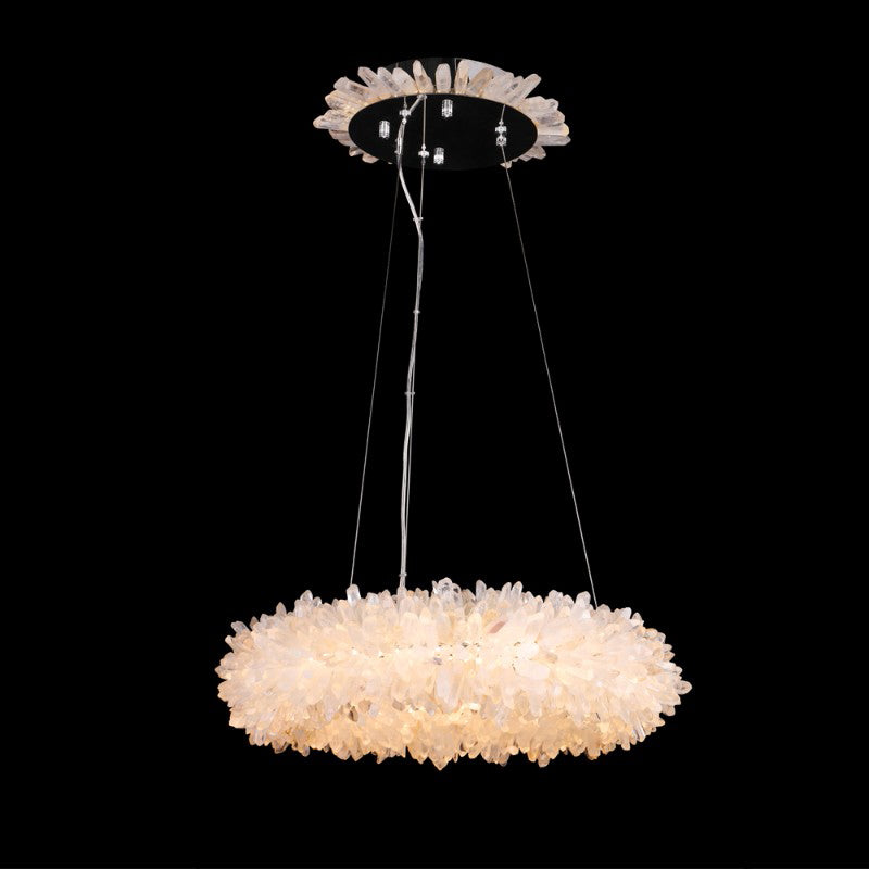 Kandace Round Rock Crystal Pendant Light Modern Chandelier for Living Room