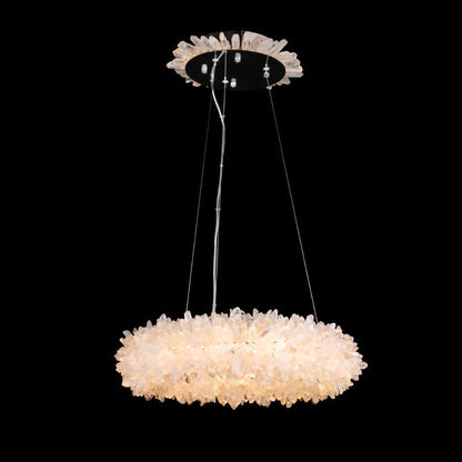 Kandace Round Rock Crystal Pendant Light Modern Chandelier for Living Room