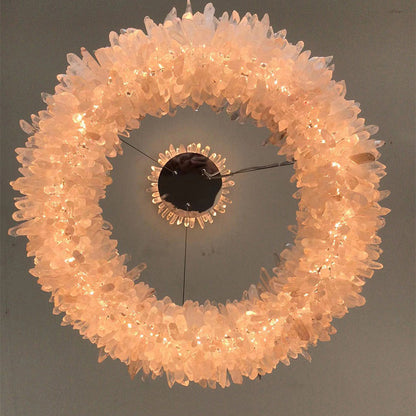 Kandace Round Rock Crystal Pendant Light Modern Chandelier for Living Room