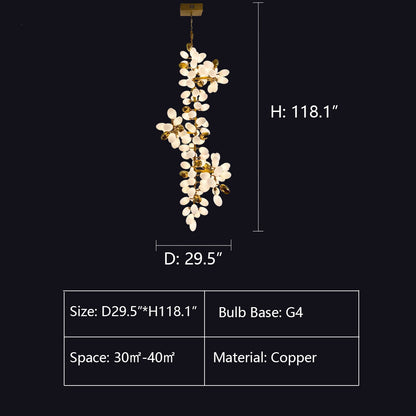 Large Branch Copper Chandelier with Grape Shape Bulbs Unique and Creative Light Fixture for Staircase/ Duplex/ High Ceiling Living Room/ Restaurant