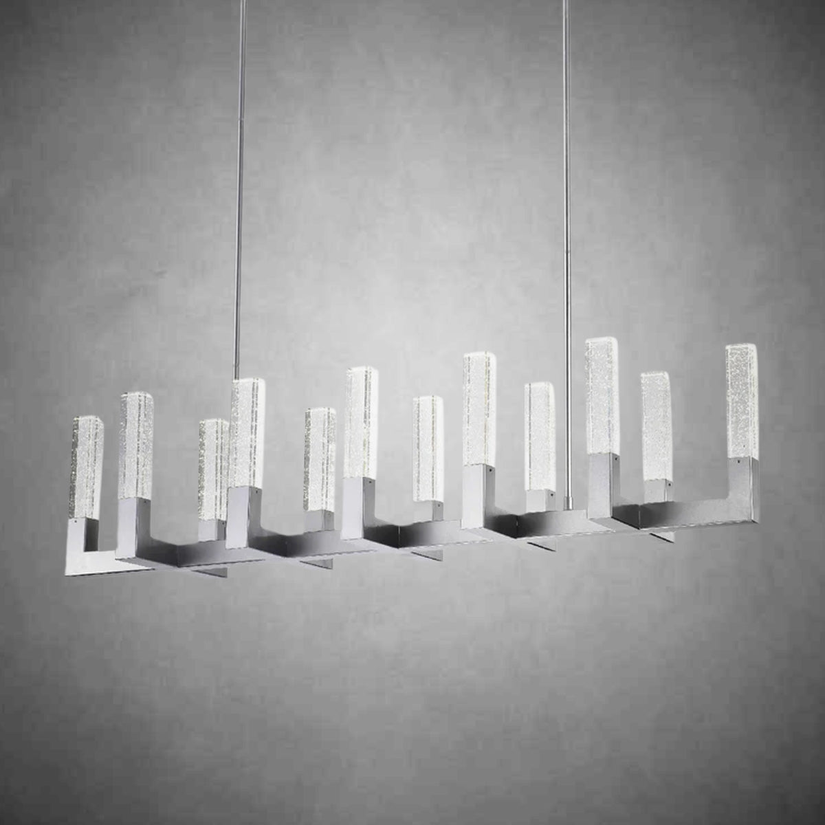 12 Light Rectangular Crystal Dianyi LED Chandelier // Silver