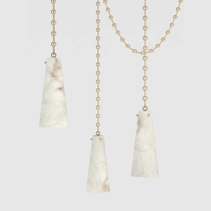 Contemporary Casey Chandelier in Alabaster, 3-Light Vintage Alabaster Pendant Cluster