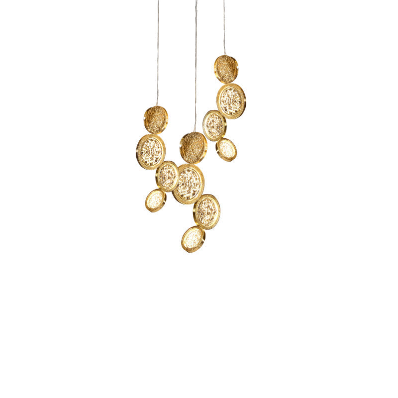 Modern Copper LED Circular Luxury Light Fixture. Staircase Chandelier