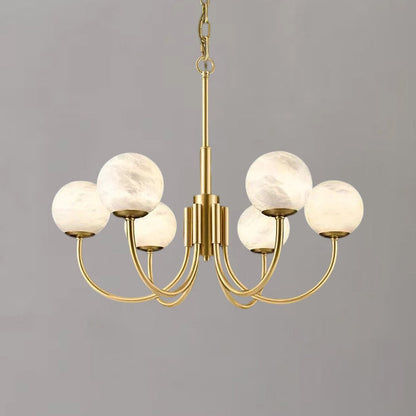 Modern Alabaster Chandelier, Pendant Brass Chandelier