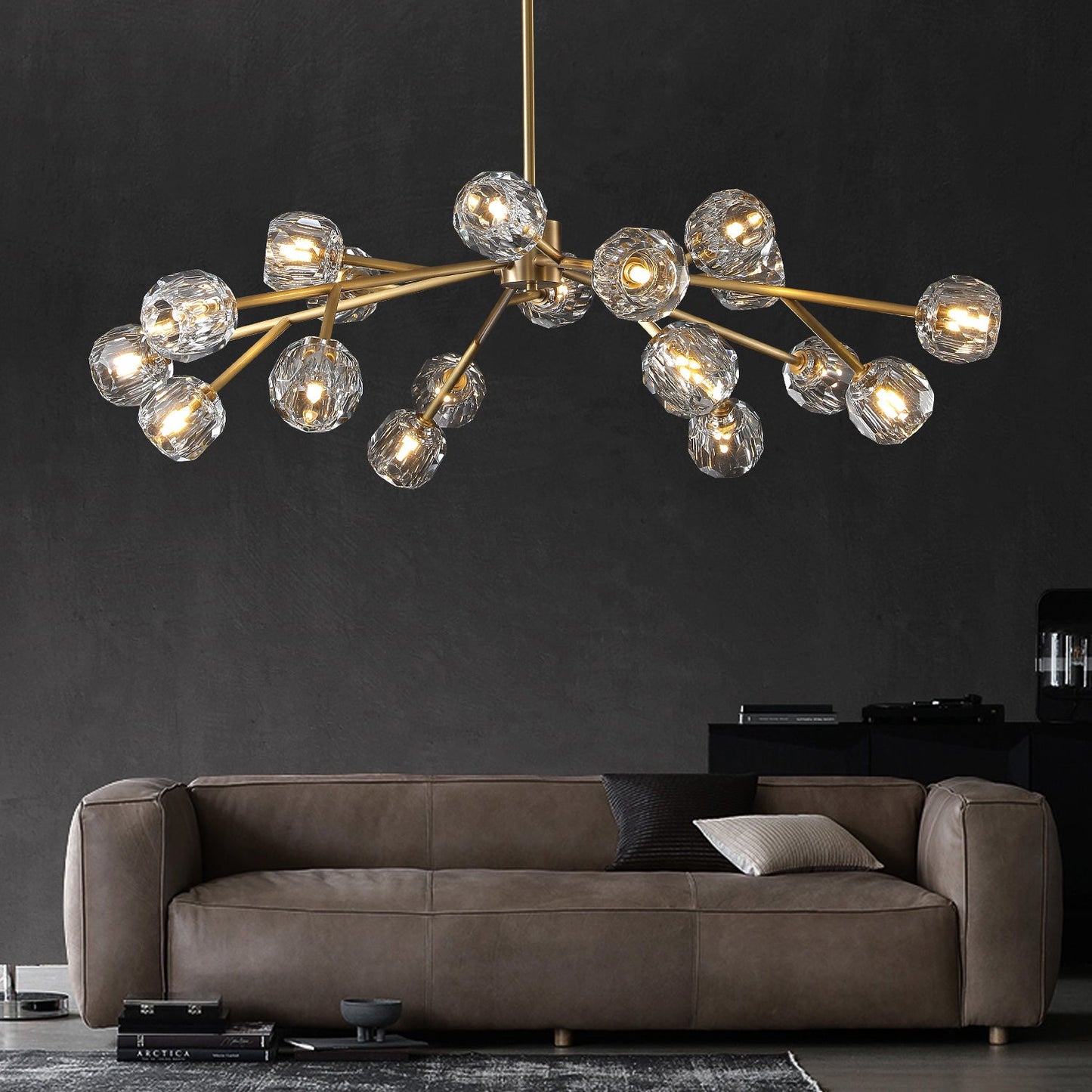 XINYUE Bola De Clear Crystal Round Chandelier 48"