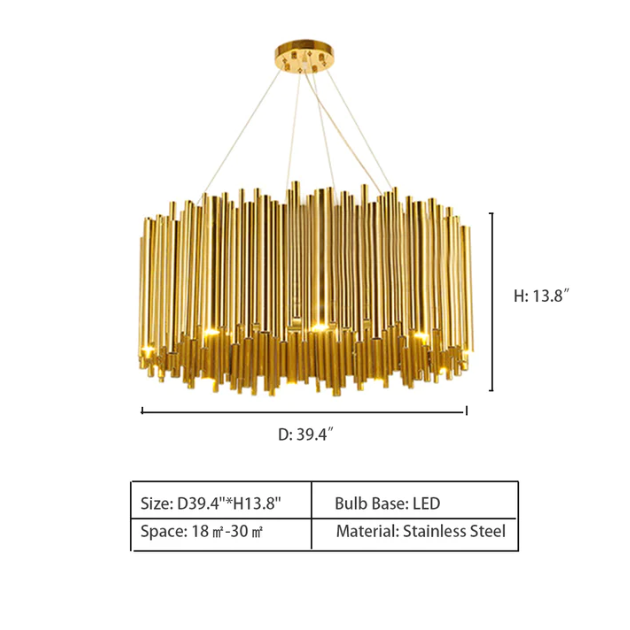 Modern Classic Round Fashion Gold Tube Pendant Chandelier for Living/Dining Room