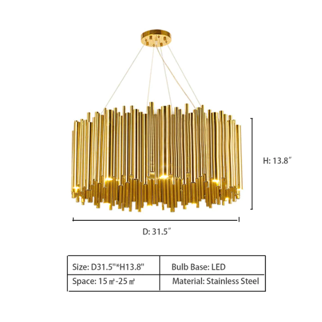 Modern Classic Round Fashion Gold Tube Pendant Chandelier for Living/Dining Room