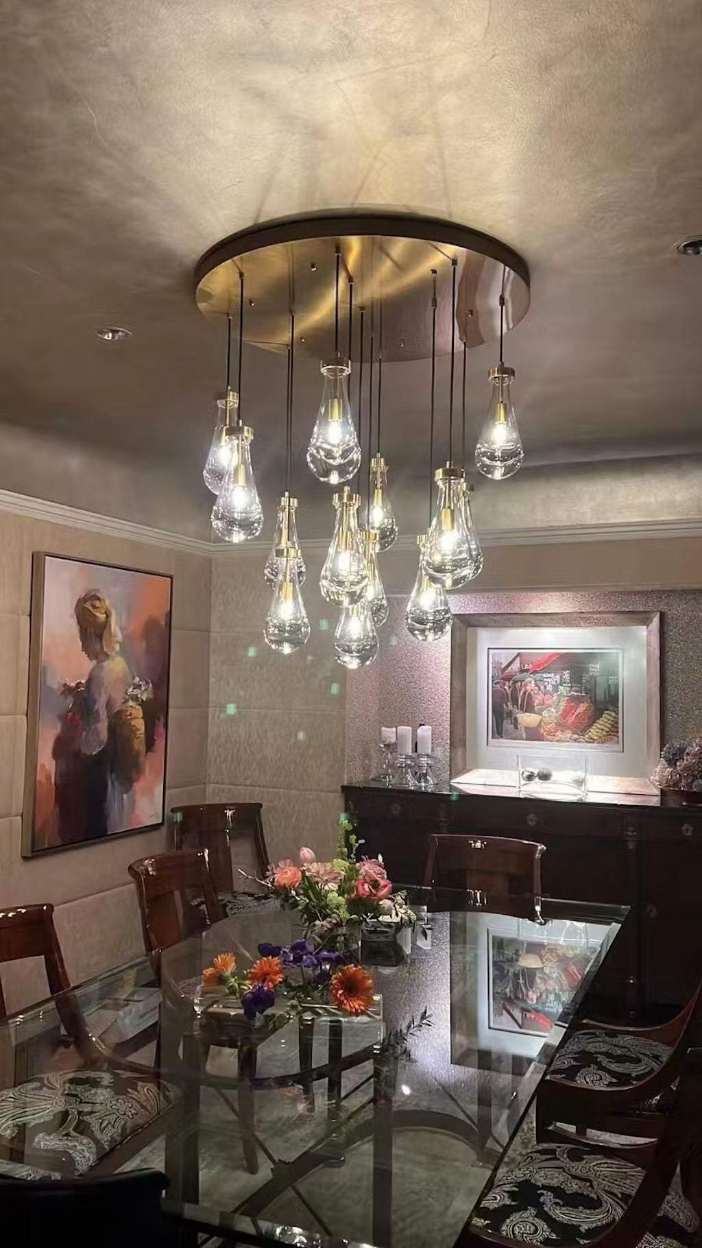 xinyue Raindrop Glass Round Chandelier 36"