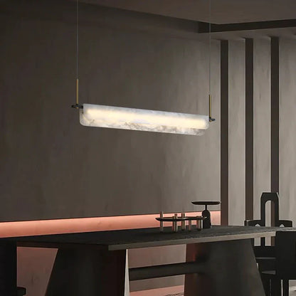 Eliana Alabaster Chandelier, Linear Chandelier Over Dining Room