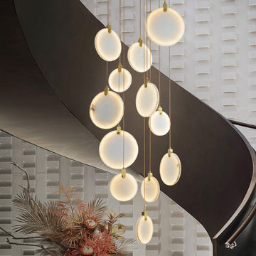 Queenie Alabaster disc Long Round chandelier For Loft