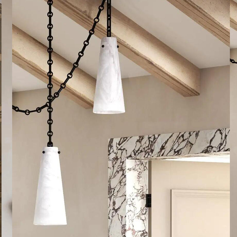 Contemporary Casey Chandelier in Alabaster, 3-Light Vintage Alabaster Pendant Cluster