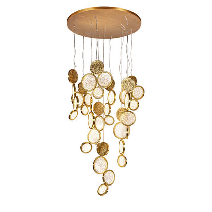 Modern Copper LED Circular Luxury Light Fixture. Staircase Chandelier