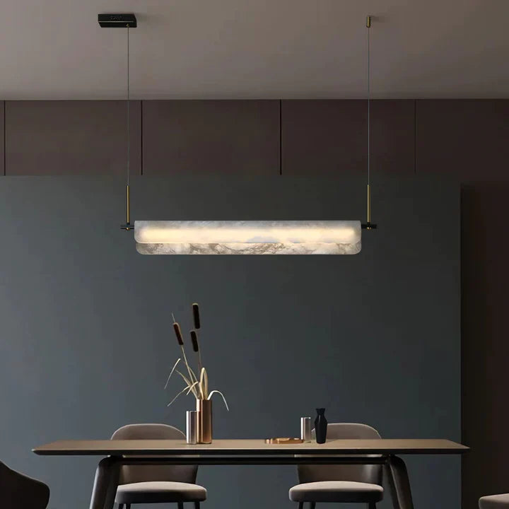 Eliana Alabaster Chandelier, Linear Chandelier Over Dining Room