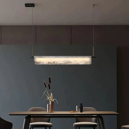 Eliana Alabaster Chandelier, Linear Chandelier Over Dining Room