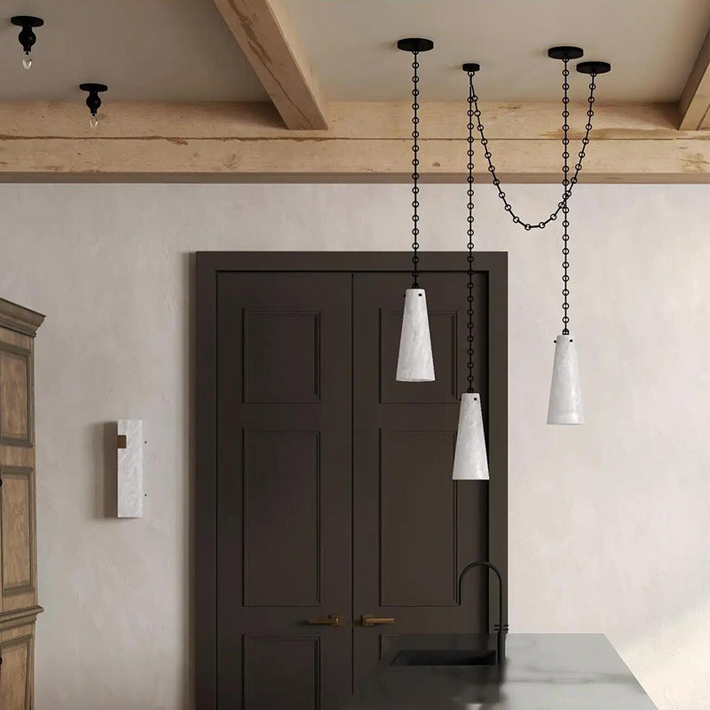 Contemporary Casey Chandelier in Alabaster, 3-Light Vintage Alabaster Pendant Cluster