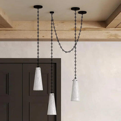 Contemporary Casey Chandelier in Alabaster, 3-Light Vintage Alabaster Pendant Cluster