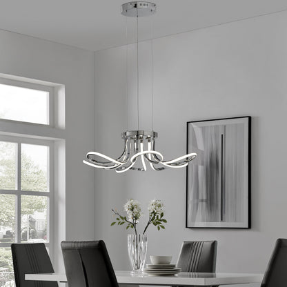 6 Petal Flower LED Strip Chandelier // Chrome and Dimmable