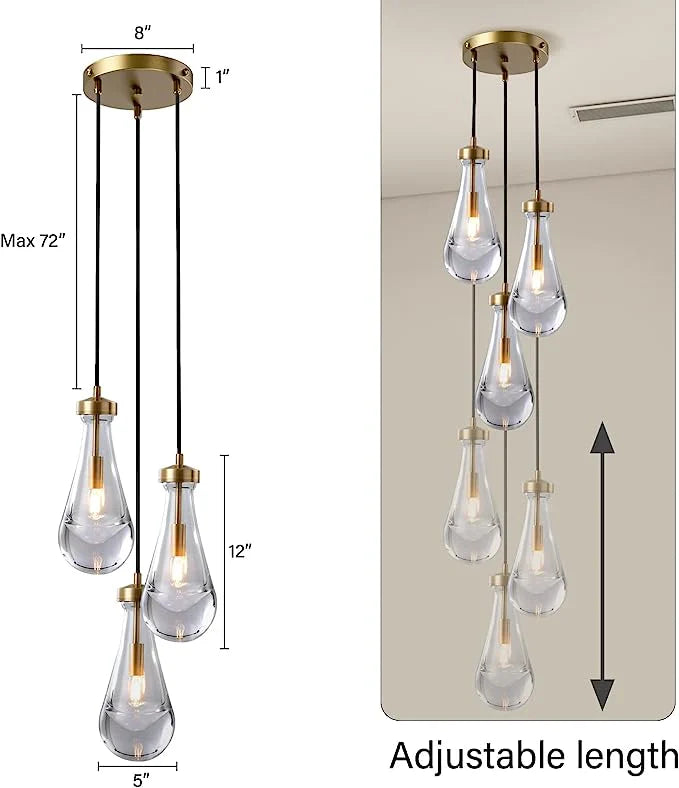 xinyue Lighting Raindrop 3 Lights Pendant Lamp, Mini Kitchen Island Lamp