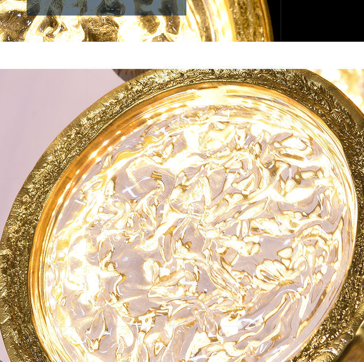 Modern Copper LED Circular Luxury Light Fixture. Staircase Chandelier
