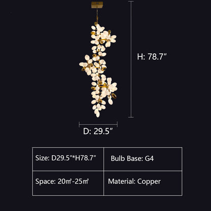 Large Branch Copper Chandelier with Grape Shape Bulbs Unique and Creative Light Fixture for Staircase/ Duplex/ High Ceiling Living Room/ Restaurant