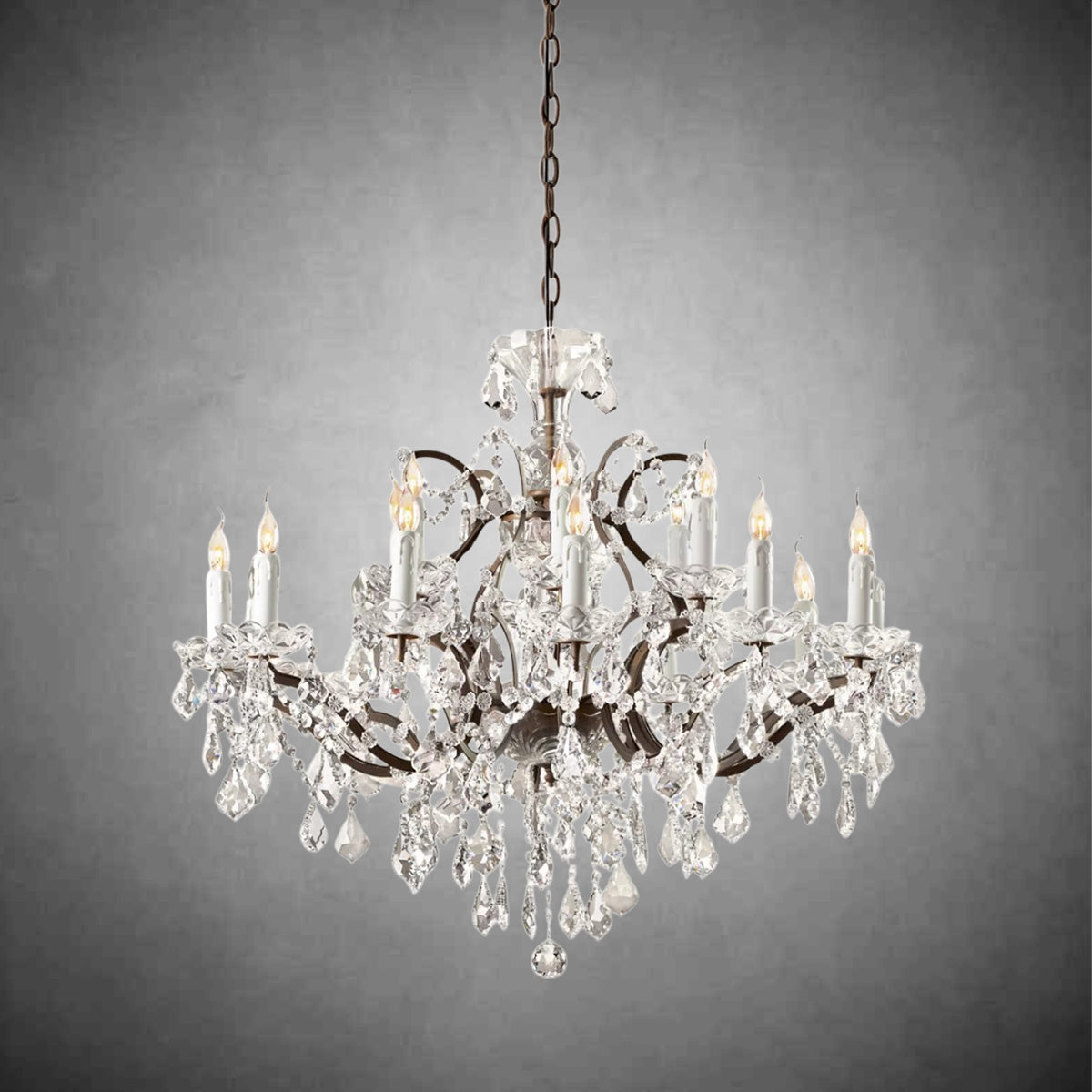XINYUE Rococo Iron & Crystal Round Chandelier 33''