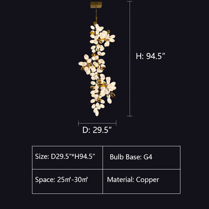 Large Branch Copper Chandelier with Grape Shape Bulbs Unique and Creative Light Fixture for Staircase/ Duplex/ High Ceiling Living Room/ Restaurant