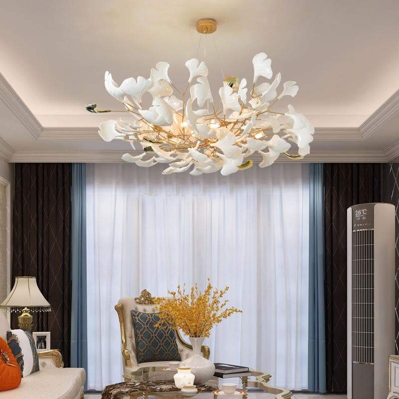 Gliss Ceramic Ginkgo Petal Branches-Shaped Chandelier(Round)