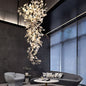 Gliss Ceramic Ginkgo Stair Long Branch Luxury Chandelier for Foyer Entryway