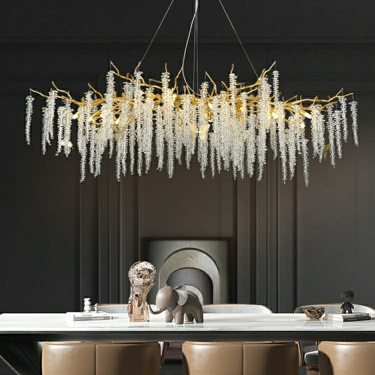 Crystal Leaf Chandelier For Dining Table Branch Style Ceiling Light for Modern Home