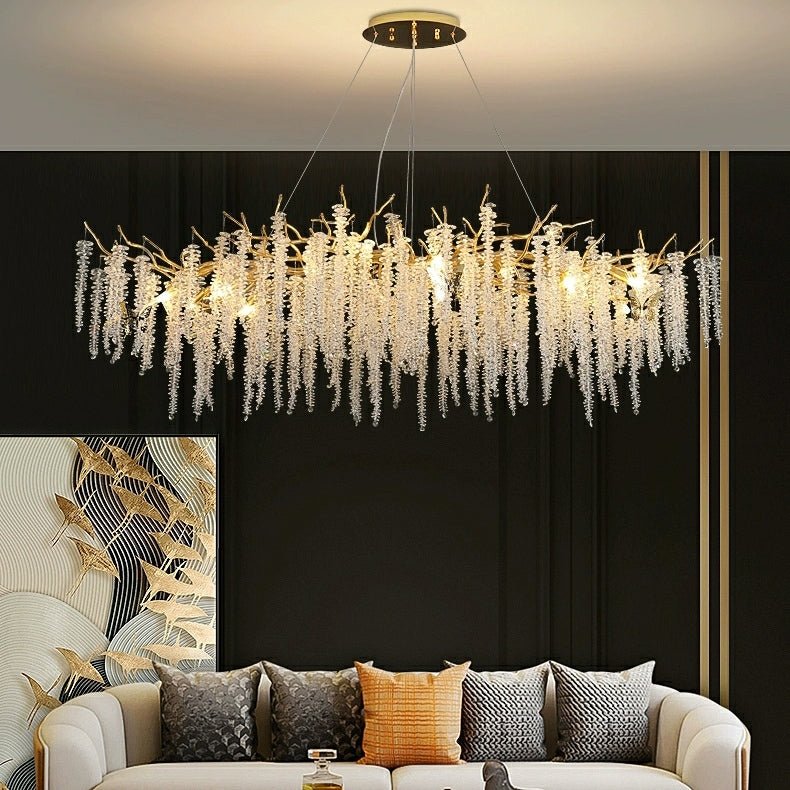 Crystal Leaf Chandelier For Dining Table Branch Style Ceiling Light for Modern Home