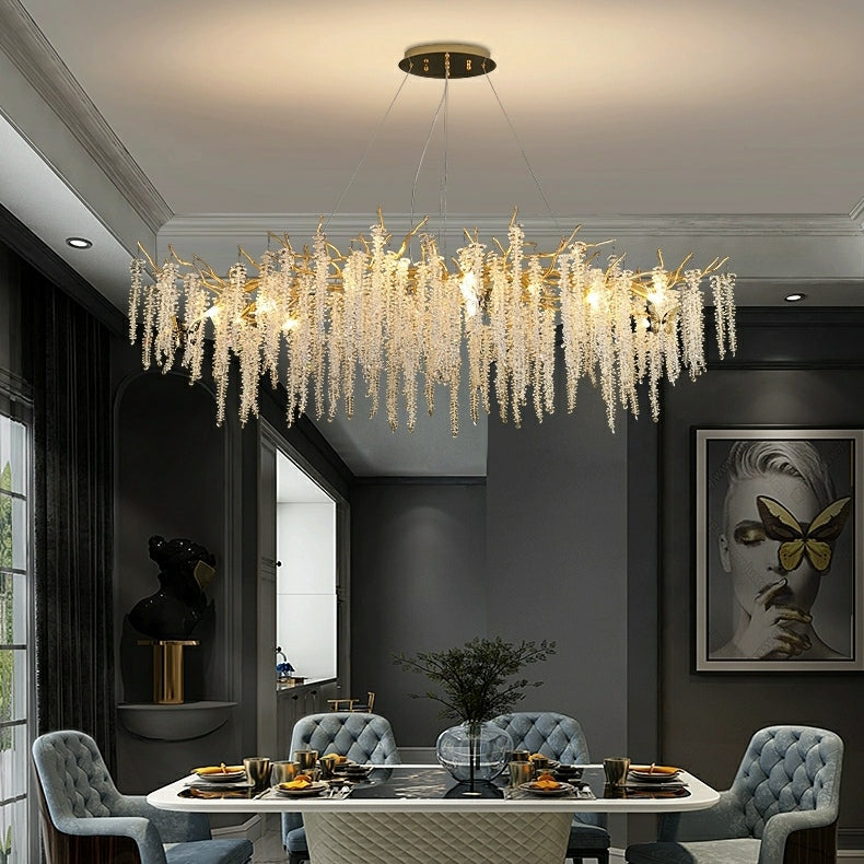 Crystal Leaf Chandelier For Dining Table Branch Style Ceiling Light for Modern Home