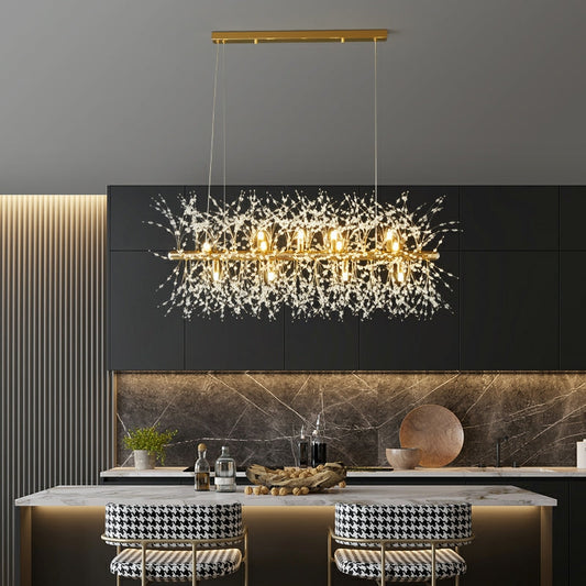 Dandelion Crystal Chandelier Light Firefly/ Glowworm Hanging Lamp Pendant For Rectangle Dining Room Table