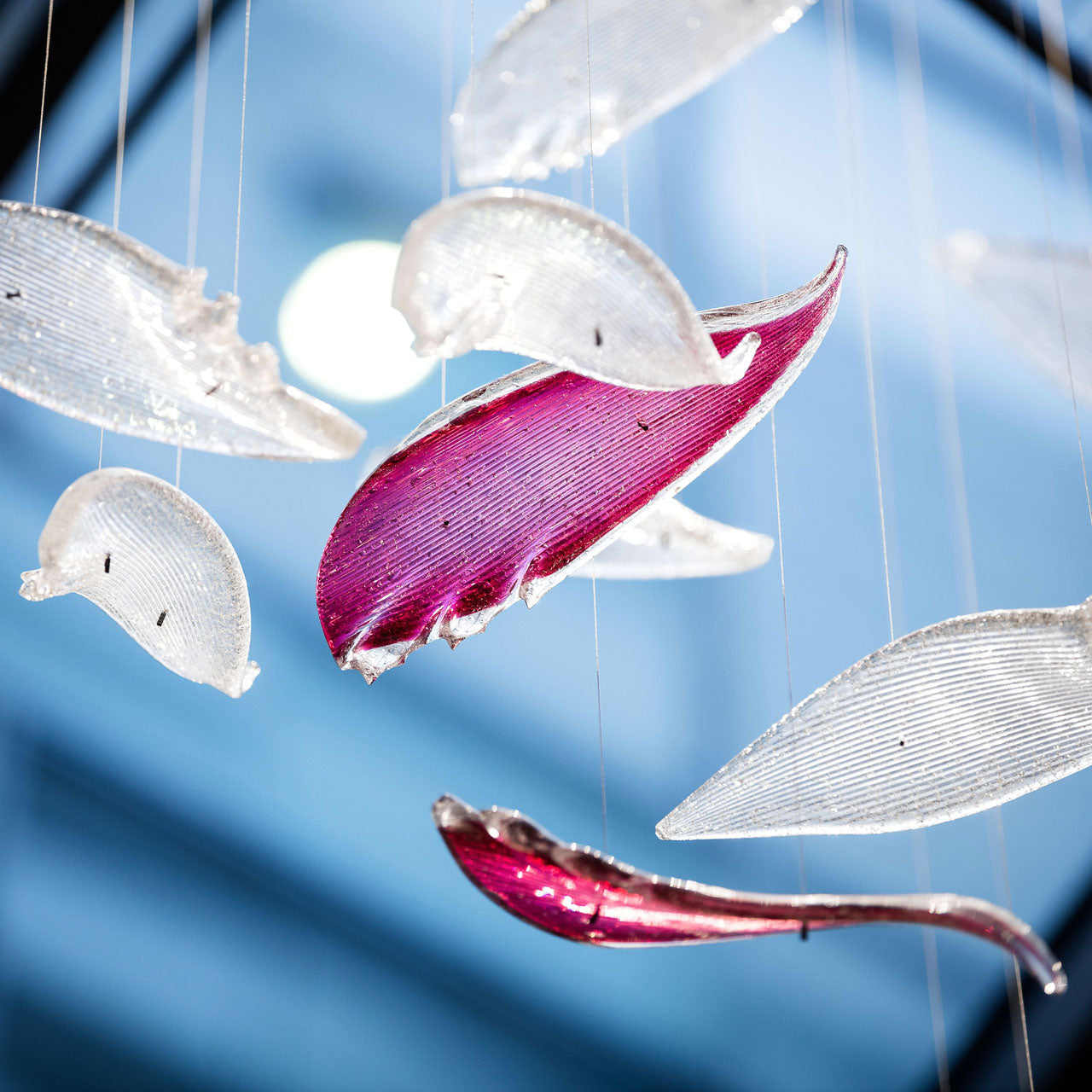 Flying Glass Feather Chandelier, Modern Spiral Glass  Customisable Chandelier