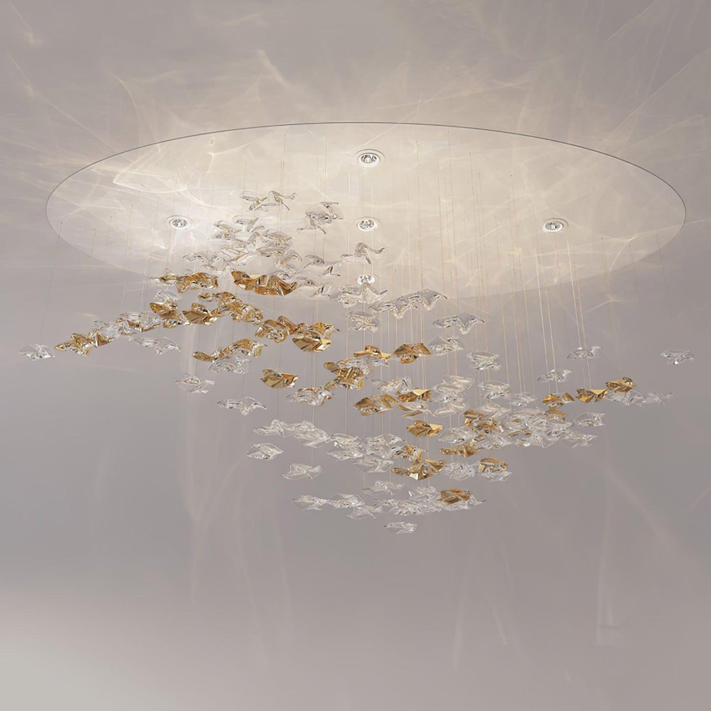 San De Chandelier, Modern Square Glass Spiral Long Pendant Chandelier