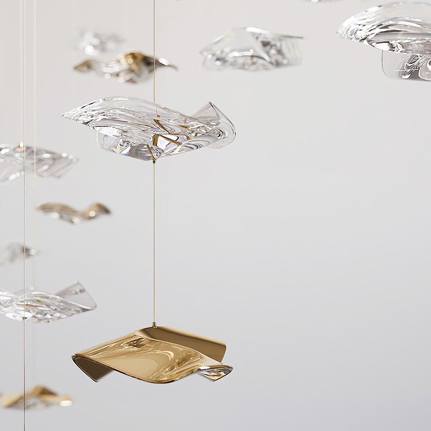 San De Chandelier, Modern Square Glass Spiral Long Pendant Chandelier