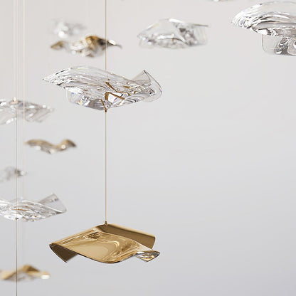 San De Chandelier, Modern Square Glass Spiral Long Pendant Chandelier