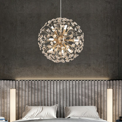 Decorative Crystal Ball Dandelion Chandelier Round Ceiling Pendant Light Fixture For Living/ Bedroom