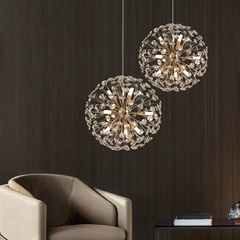 Decorative Crystal Ball Dandelion Chandelier Round Ceiling Pendant Light Fixture For Living/ Bedroom