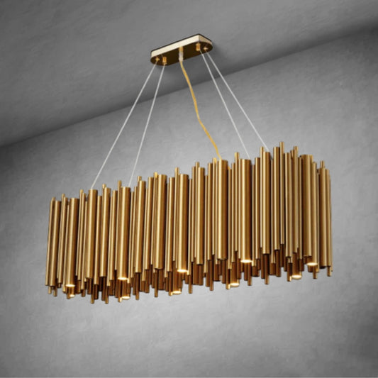 Dore Brass Tubular Rectangle Chandelier 32" 39"