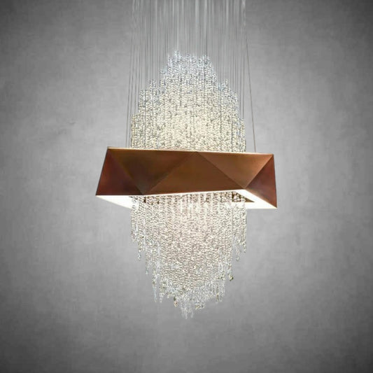 Duplex Living Room Crystal Pendant Chandelier Luxury Hotel Entryway Ceiling Light Fixture In Gold Finish