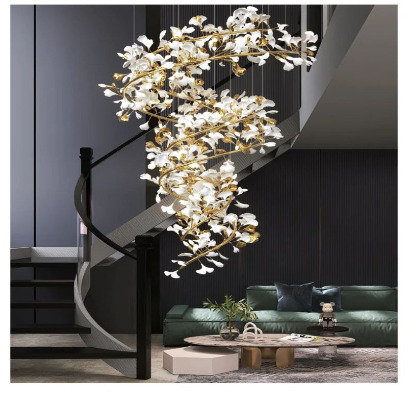 Gliss Luxury Ceramic Ginkgo Cascading  Branch Chandelier Lighting