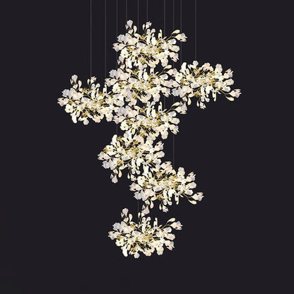 Gliss Ceramic Ginkgo Cascading Branch Chandelier, Modern Tree Chandelier