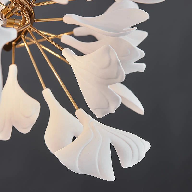 Gliss Ceramic Ginkgo Cascading Branch Chandelier, Modern Tree Chandelier