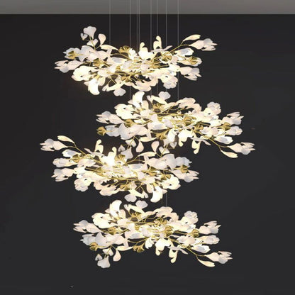 Gliss Ceramic Ginkgo Cascading Branch Chandelier, Modern Tree Chandelier
