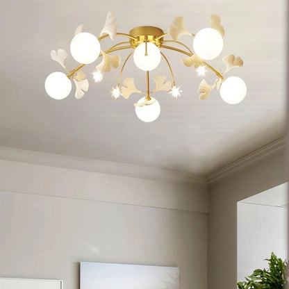 Gliss Ceramic Ginkgo Glass Ceiling Lamp, Living Room Flushmount Lamp