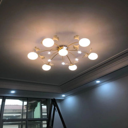 Gliss Ceramic Ginkgo Glass Ceiling Lamp, Living Room Flushmount Lamp