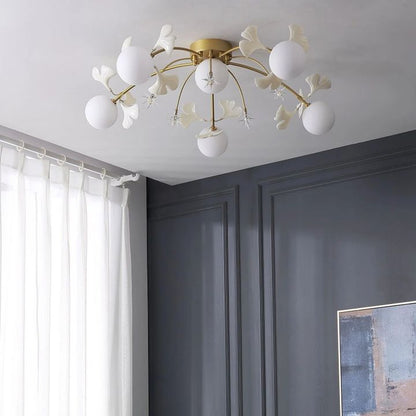 Gliss Ceramic Ginkgo Glass Ceiling Lamp, Living Room Flushmount Lamp