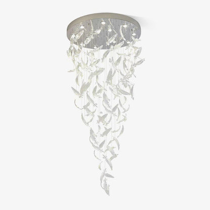 Glass Feathers Chandelier, Airy Customisable Chandelier For Lobby,Hallway,Staircase